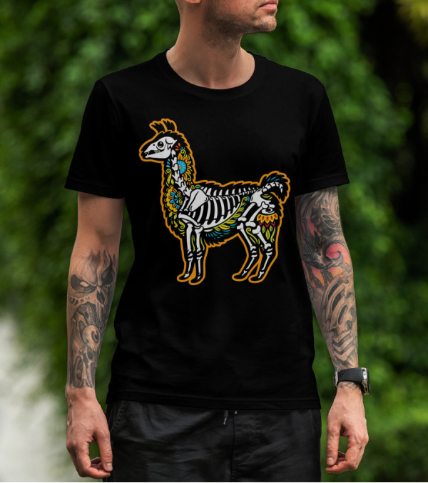 Colorful Dia De Los Muertos Llama Skeleton T-Shirt