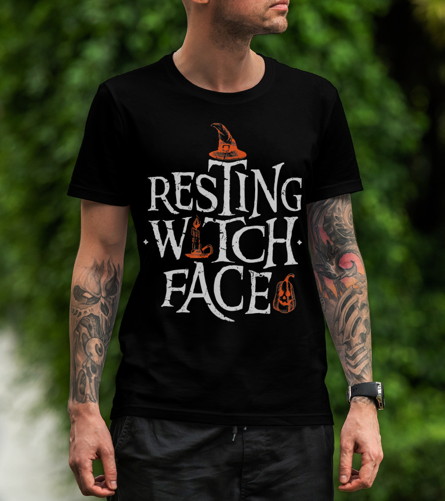 Resting Witch Face Pumpkin Candle Hat T-Shirt