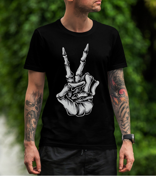 Skeleton Hand Peace Sign Halloween Night T-Shirt