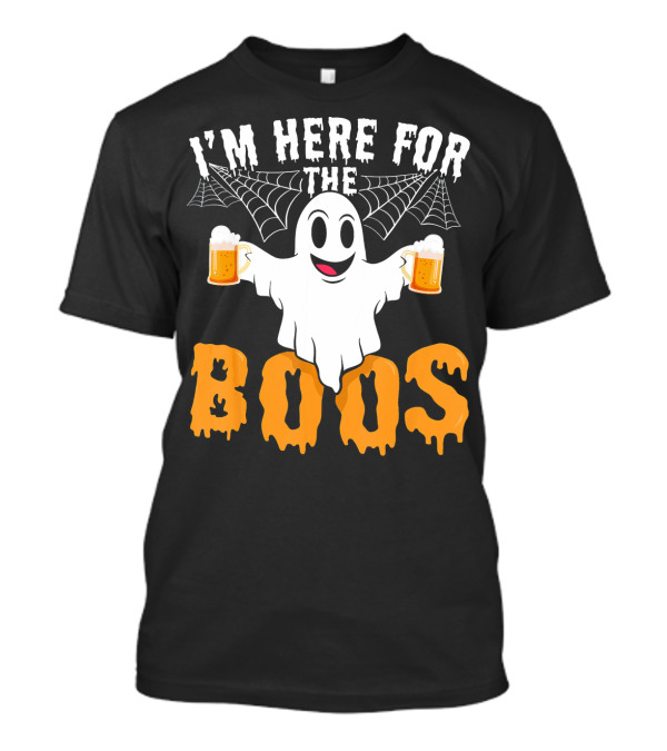 I'm Here For The Boos Halloween Drinking Ghost With Beers T-Shirt