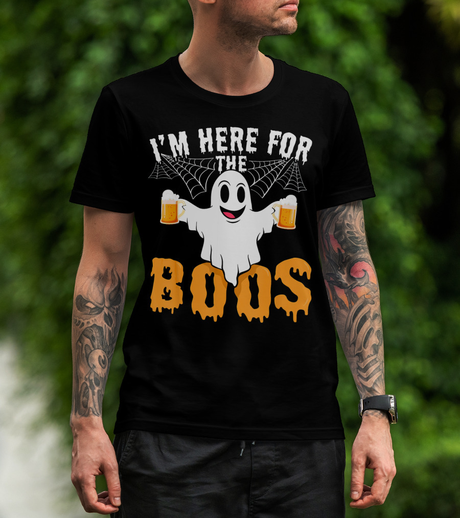 I'm Here For The Boos Halloween Drinking Ghost With Beers T-Shirt