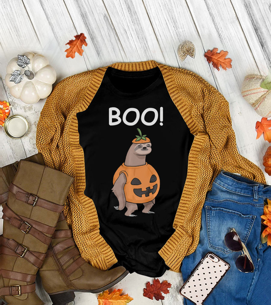 BOO Funny Halloween Sloth Lazy Jack Pumpkin T-Shirt