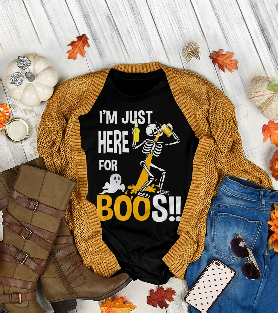 I'm Just Here for the BOOs Skeleton Drinking Ghost T-Shirt