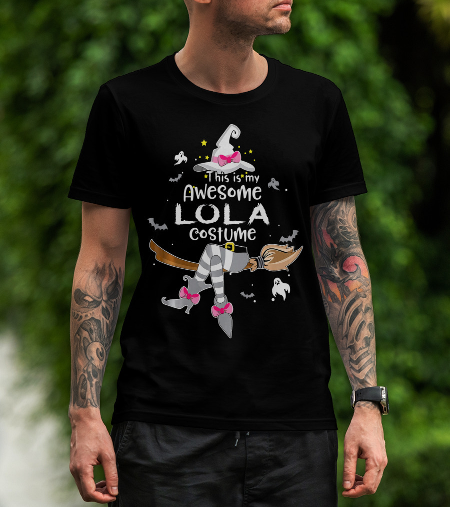 This Is My Awesome Lola Costume Witch Hat And Boots Halloween Ghosts Bats T-Shirt