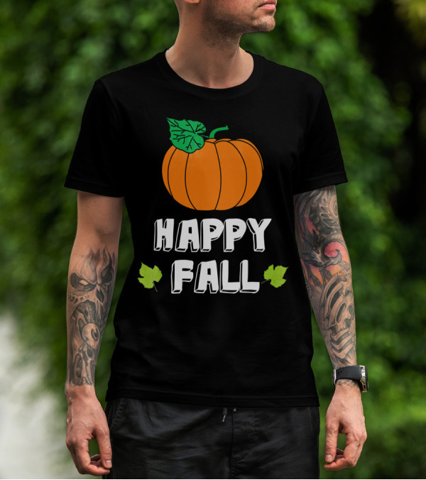 Happy Fall Pumpkin With Leaves T-Shirt