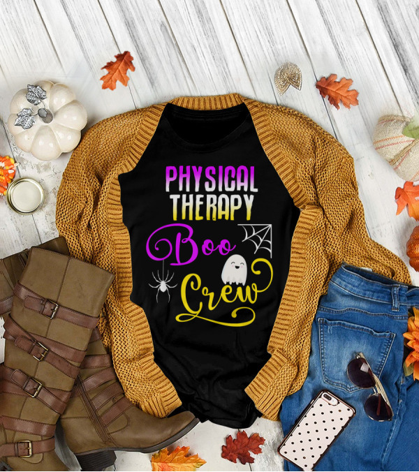 Physical Therapy Boo Crew Halloween Ghost Spider Web T-Shirt