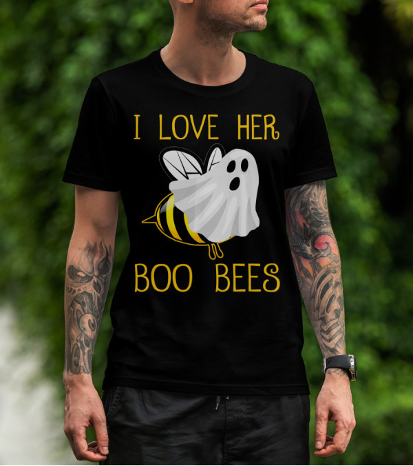I Love Her Boo Bees Halloween Couple T-Shirt