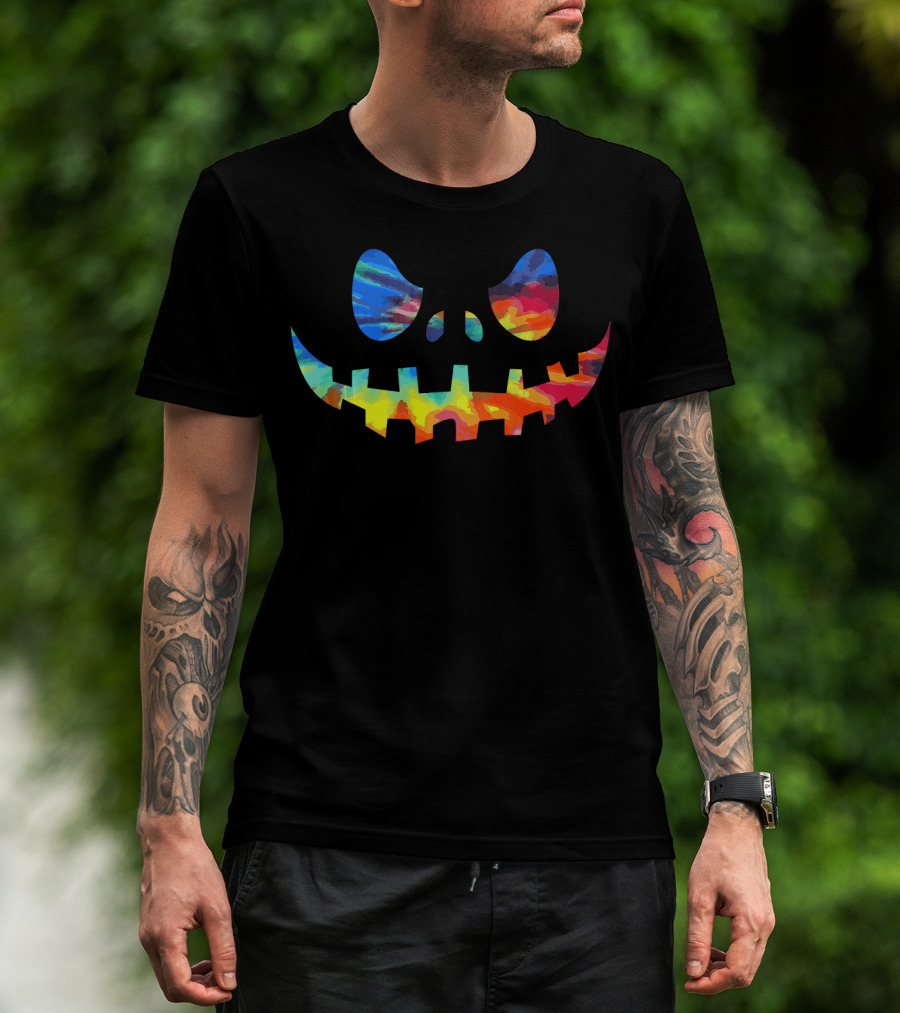 Tie Dye Funny JackOLantern Rainbow Face T-Shirt