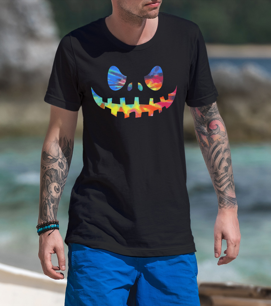 Tie Dye Funny JackOLantern Rainbow Face T-Shirt
