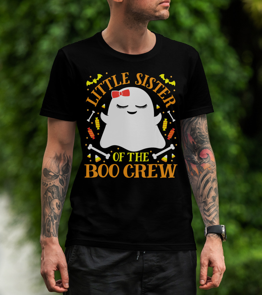 Little Sister Of The Boo Crew Ghost Halloween Candy Bats T-Shirt