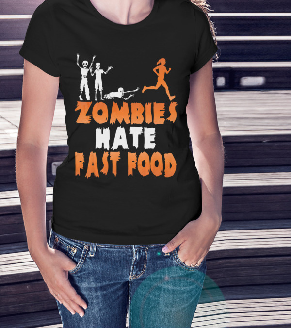 Zombies Hate Fast Food Skeletons Chasing Runner T-Shirt