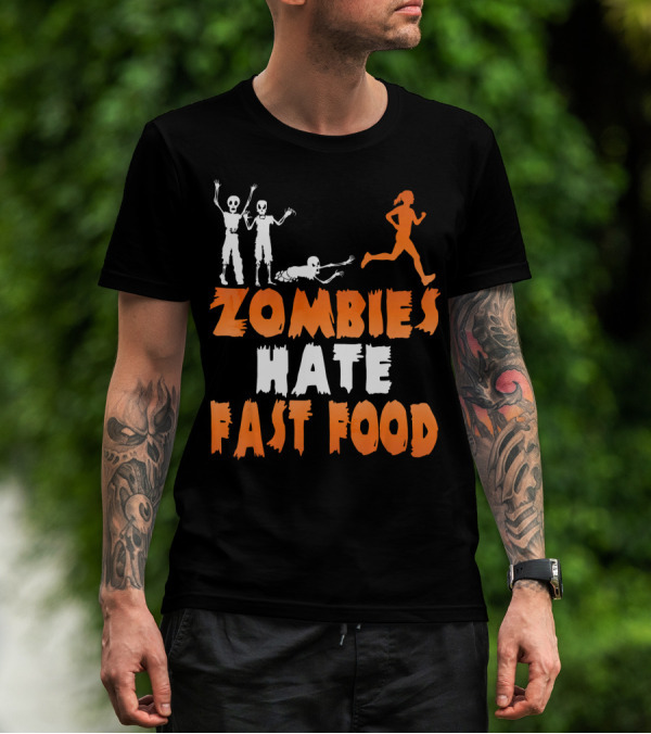 Zombies Hate Fast Food Skeletons Chasing Runner T-Shirt
