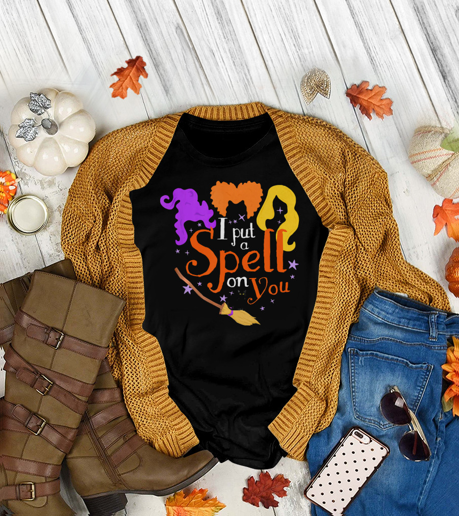 I Put A Spell On You Witch Sisters Magical Broom Hair Trio T-Shirt