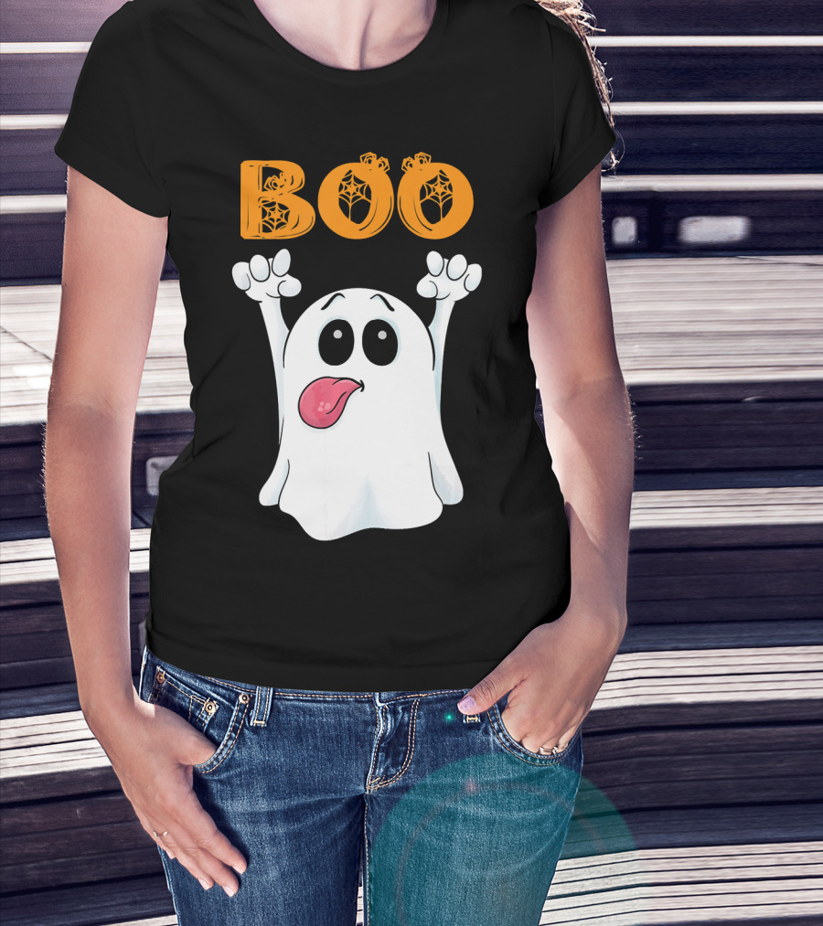 Boo Silly Ghost With Pumpkin Lettering T-Shirt
