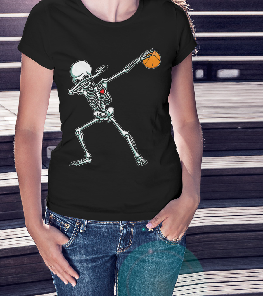 Dabbing Skeleton With Basketball T-Shirt