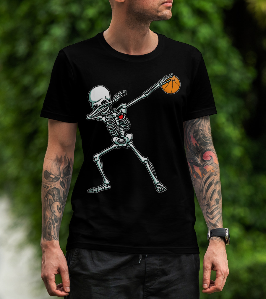 Dabbing Skeleton With Basketball T-Shirt