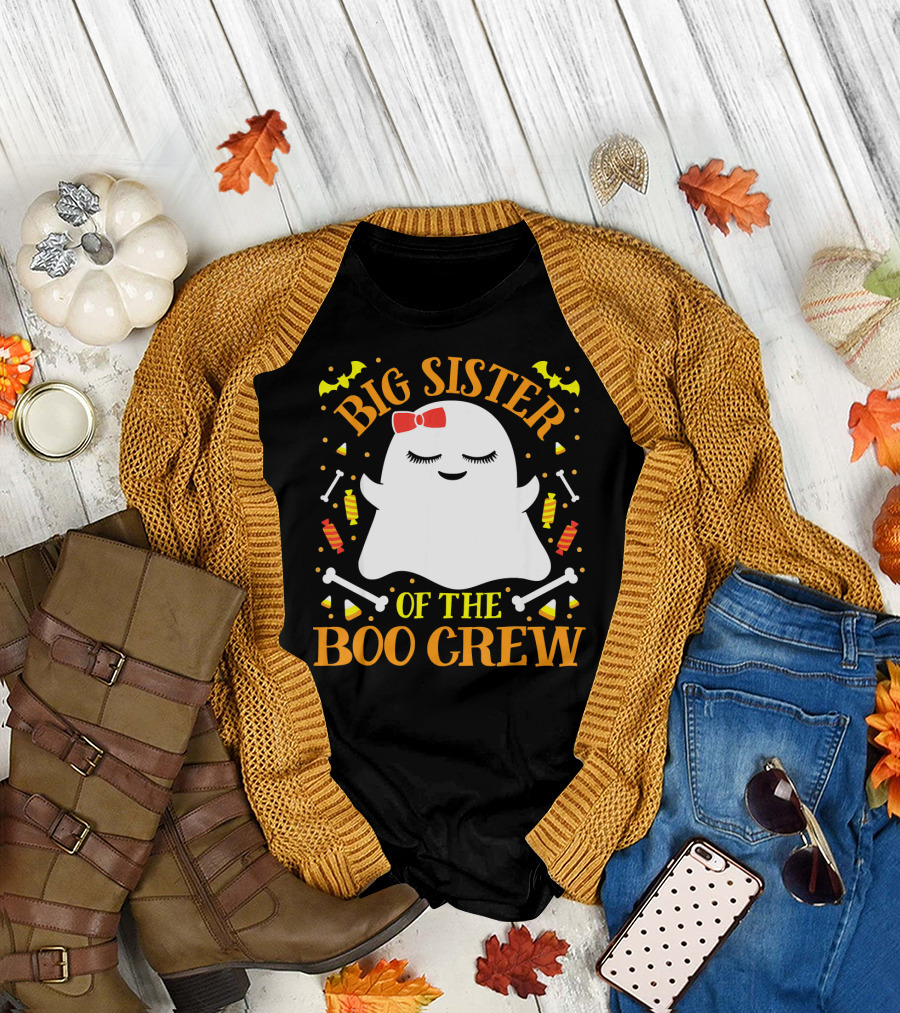 Big Sister of the Boo Crew Ghost with Candy and Bones T-Shirt