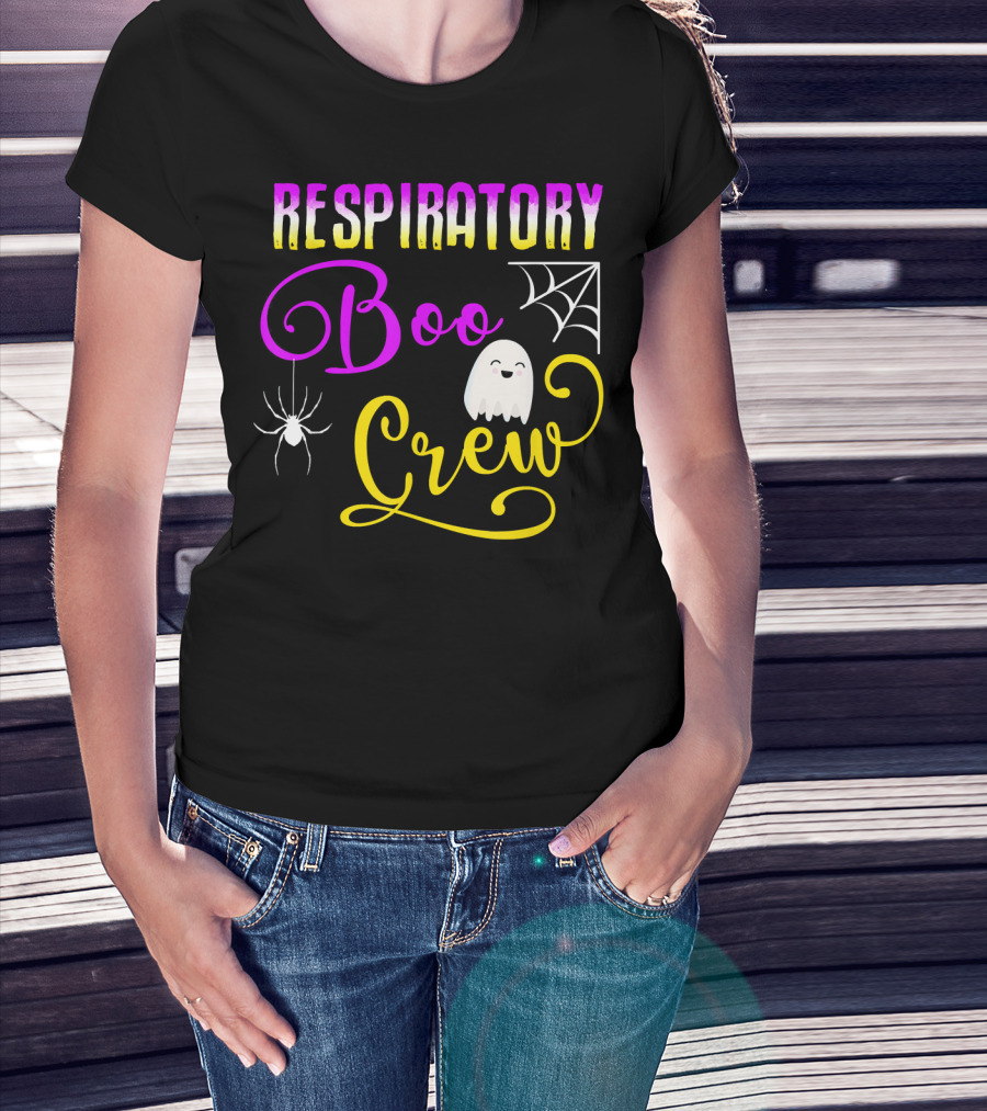 Respiratory Boo Crew Ghost And Spider Web T-Shirt