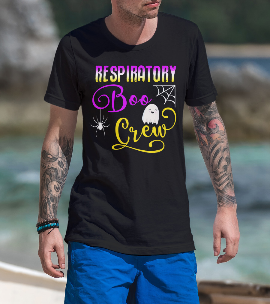 Respiratory Boo Crew Ghost And Spider Web T-Shirt