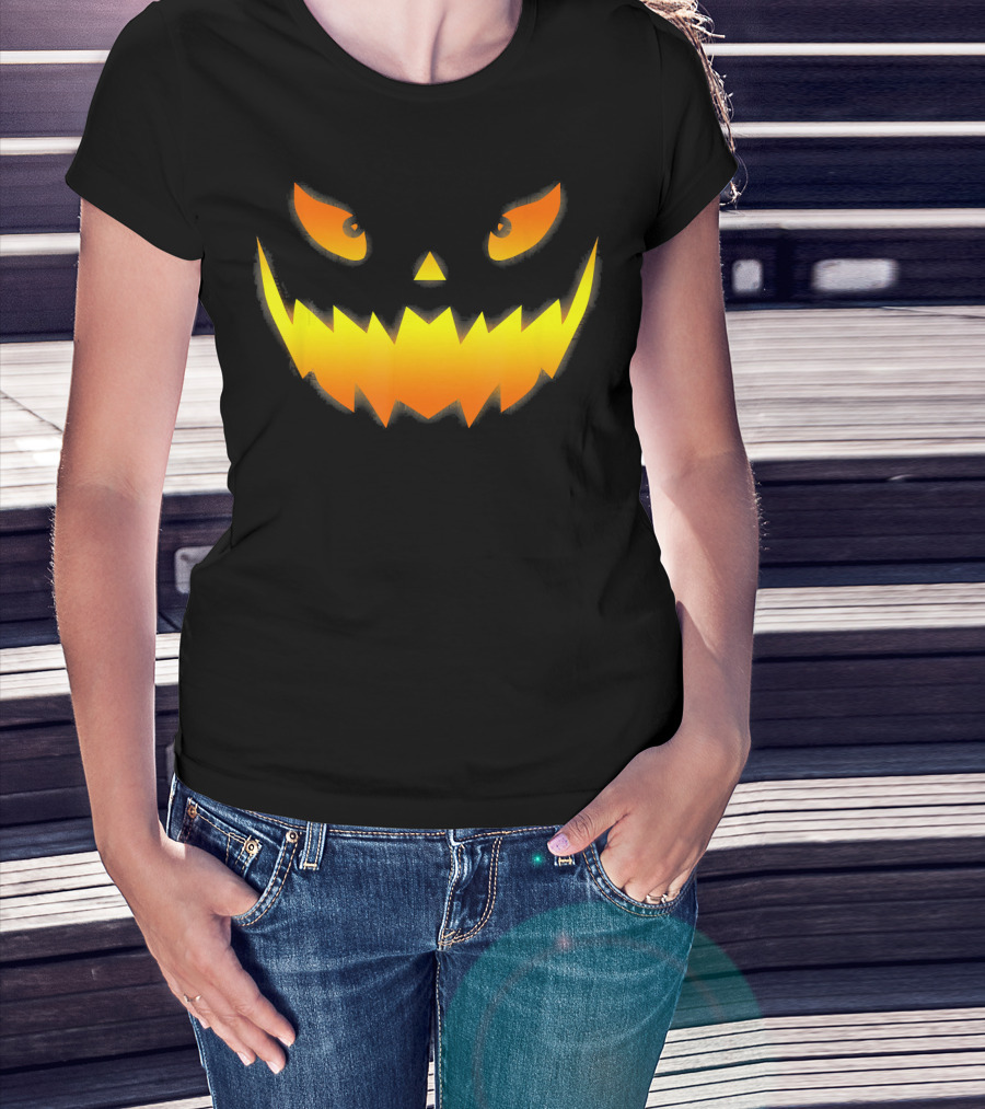 Smiling Glowing Jack O Lantern Pumpkin Face T-Shirt
