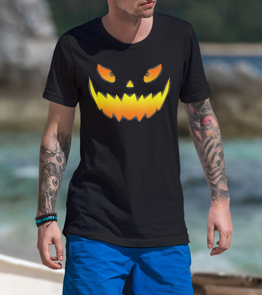 Smiling Glowing Jack O Lantern Pumpkin Face T-Shirt