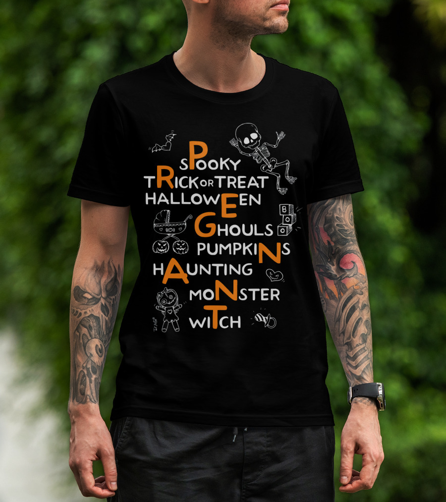 Halloween Spooky Pregnancy Announcement Trick Or Treat Pumpkins Ghoul Monster T-Shirt