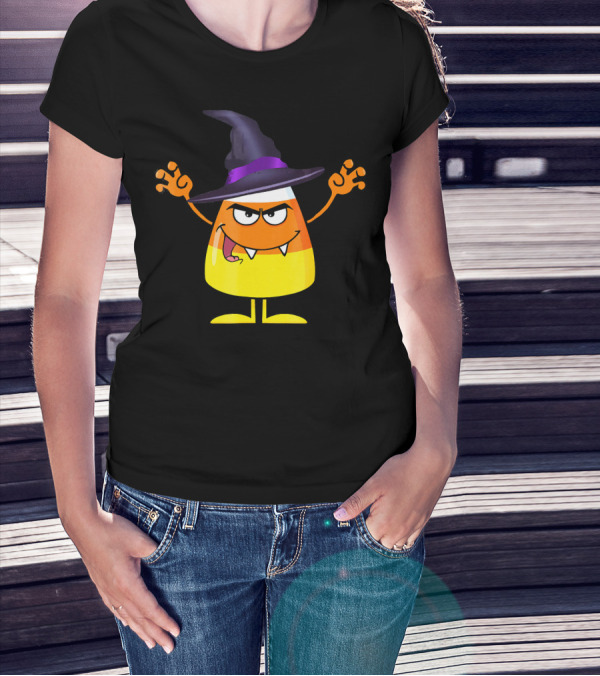 Halloween Candy Corn Witch Emoji With Funny Evil Grin T-Shirt