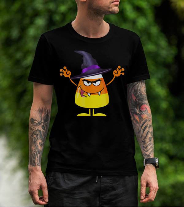 Halloween Candy Corn Witch Emoji With Funny Evil Grin T-Shirt