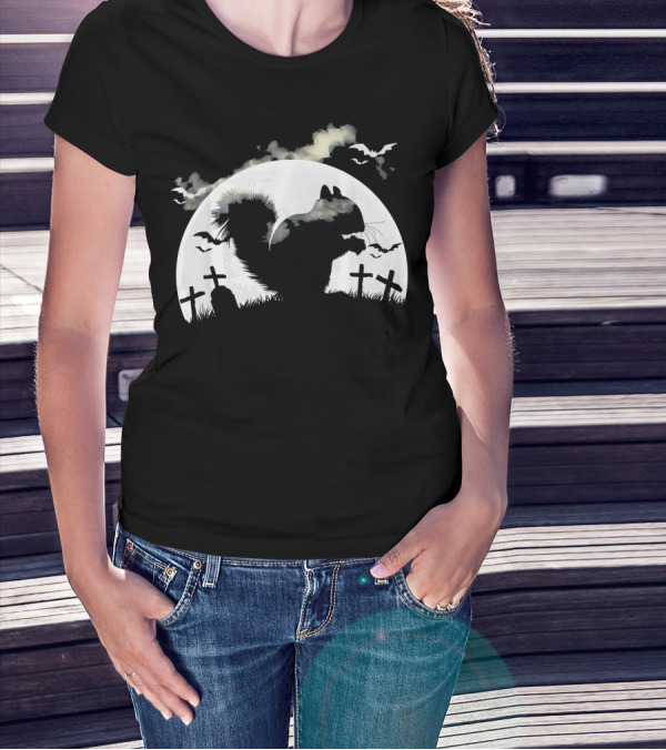 Spooky Halloween Rodent In Graveyard With Full Moon And Bats T-Shirt