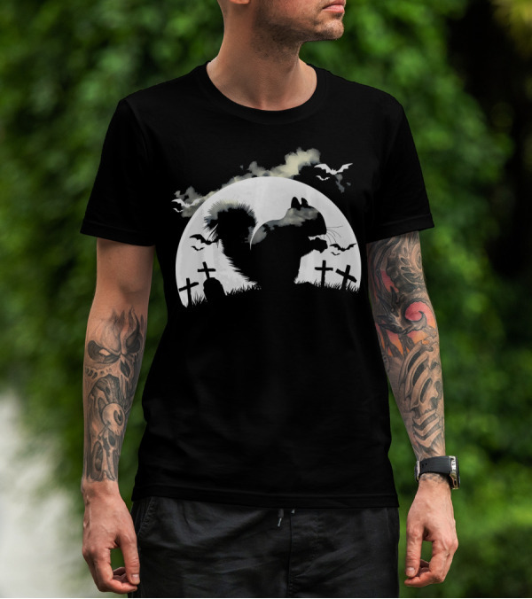 Spooky Halloween Rodent In Graveyard With Full Moon And Bats T-Shirt