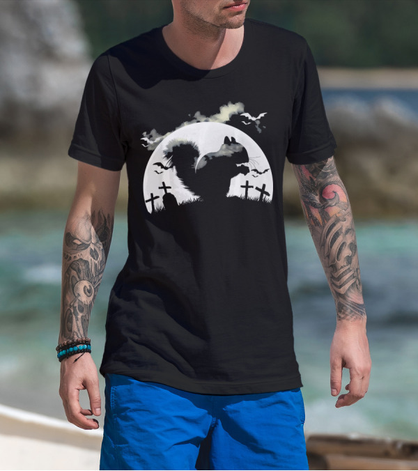 Spooky Halloween Rodent In Graveyard With Full Moon And Bats T-Shirt