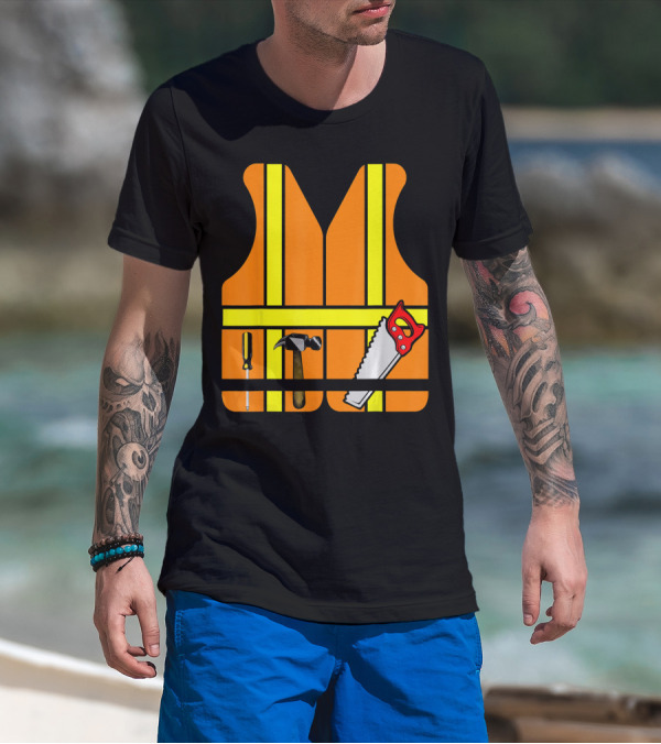 Orange Safety Vest With Tools - Construction Worker Role Play T-Shirt