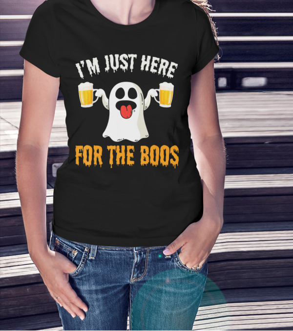 I'm Just Here For The Boos Halloween Ghost With Beer Mugs T-Shirt