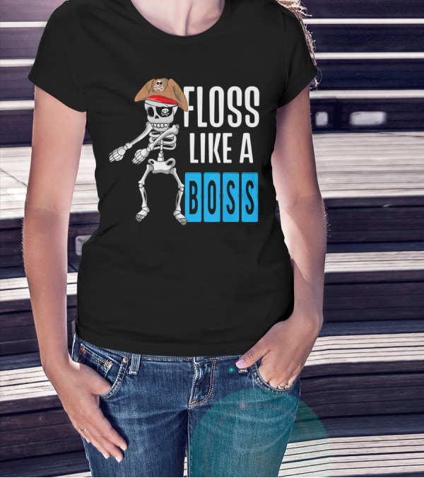 Floss Like A Boss Flossing Skele Pirate Hat Skeleton Dance T-Shirt