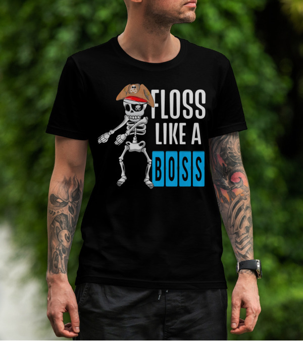 Floss Like A Boss Flossing Skele Pirate Hat Skeleton Dance T-Shirt