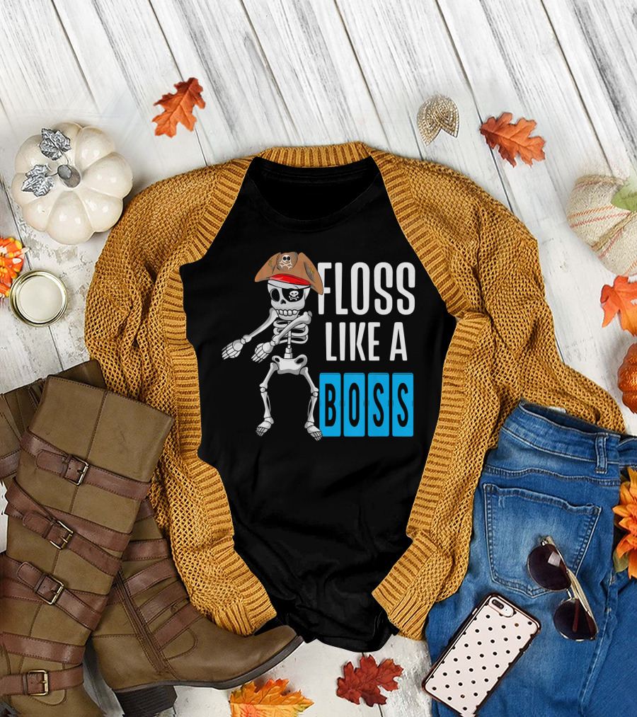 Floss Like A Boss Flossing Skele Pirate Hat Skeleton Dance T-Shirt
