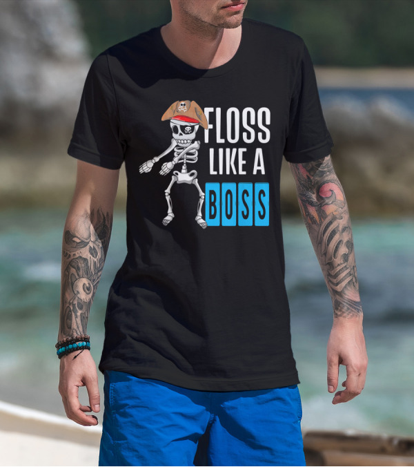 Floss Like A Boss Flossing Skele Pirate Hat Skeleton Dance T-Shirt