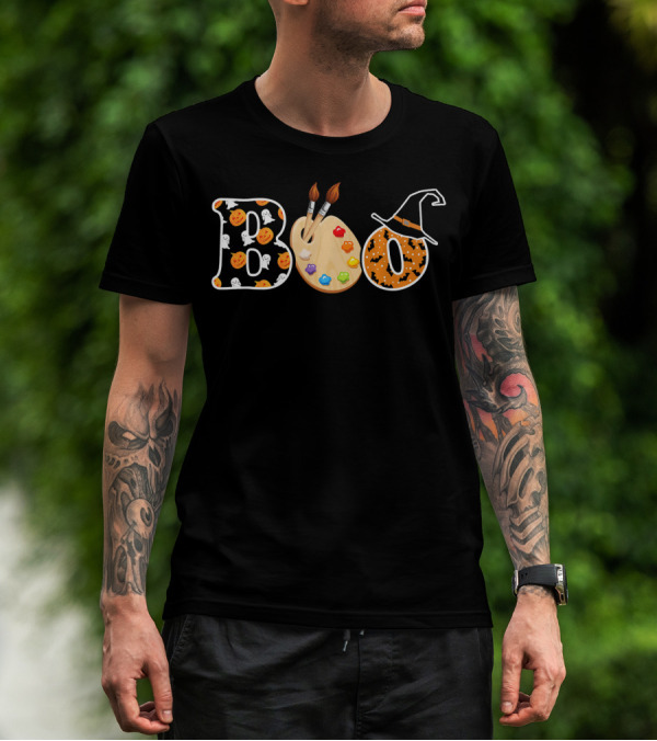 Boo Artist Palette Halloween Witch Hat Pumpkin Ghost T-Shirt