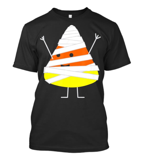 Mummy Wrapped Cartoon Candy Corn Halloween T-Shirt