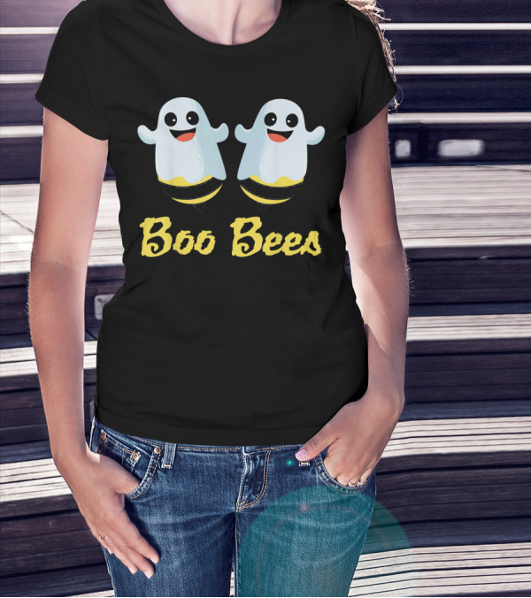 BOO BEES Couples Ghosts With Smiling Faces And Yellow Stripes T-Shirt