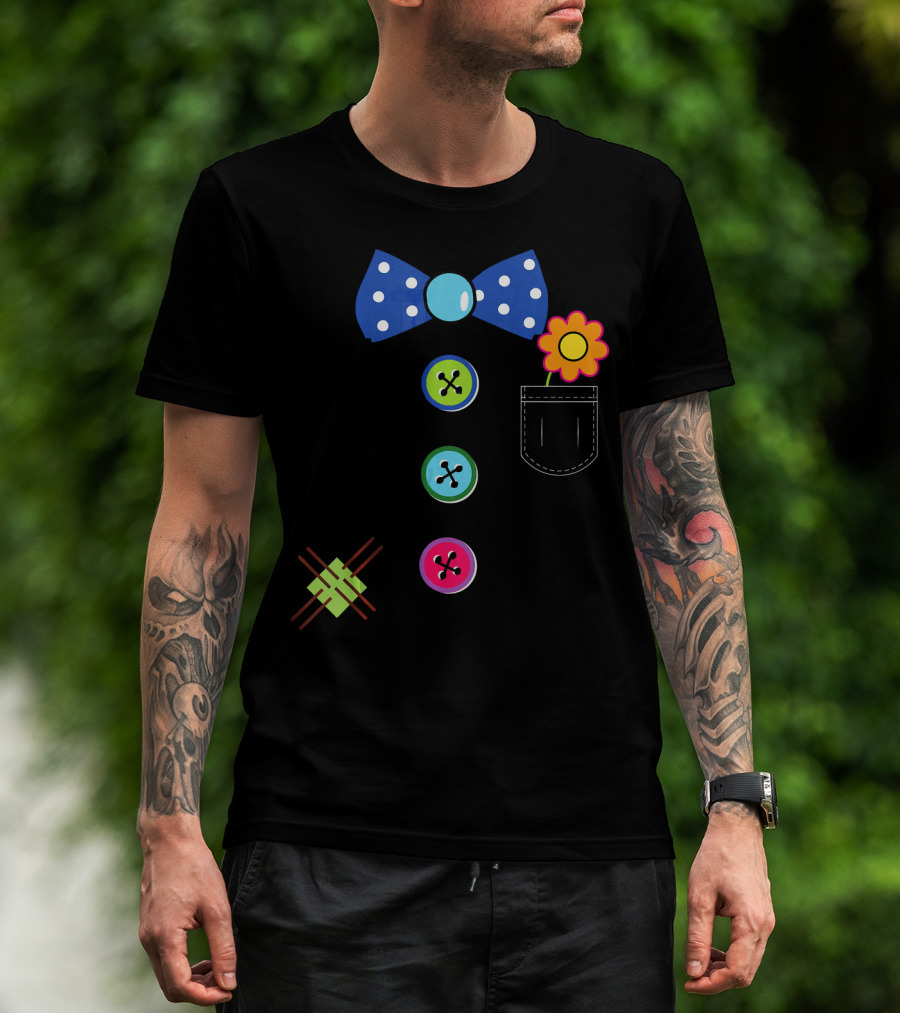 Halloween Clown DIY Costume Fun Polka Dot Bow Tie Buttons Flower Pocket T-Shirt