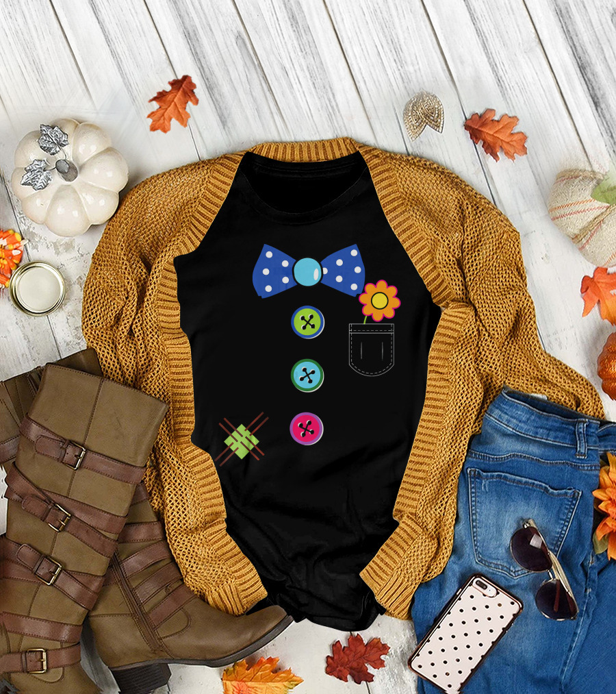 Halloween Clown DIY Costume Fun Polka Dot Bow Tie Buttons Flower Pocket T-Shirt