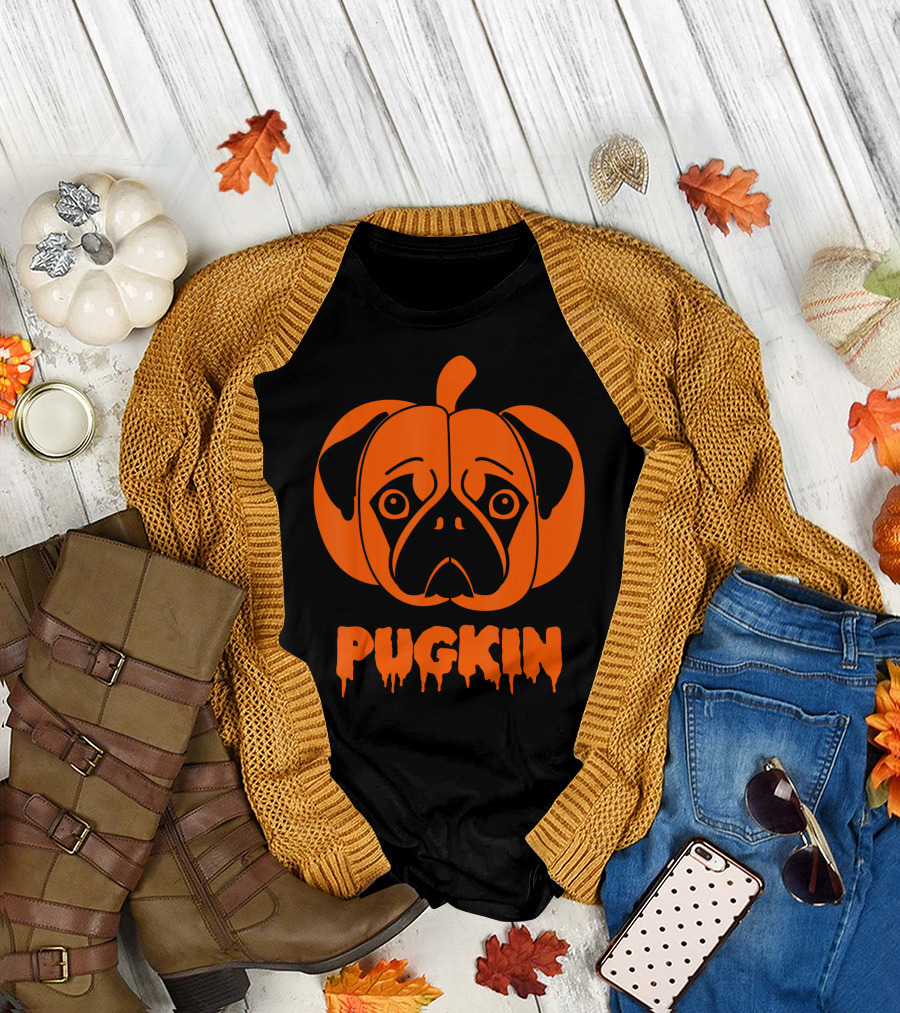 Pugkin Cute Funny Pug Halloween Pumpkin T-Shirt