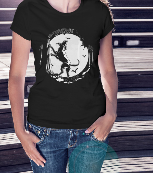Coonhound Hunting Dog Under Full Moon With Bats And Trees T-Shirt