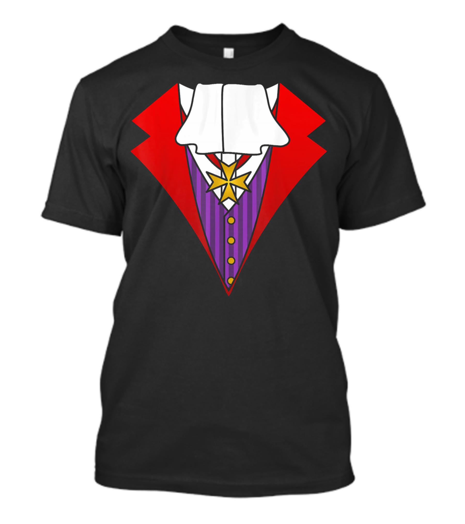 Easy Halloween Costumes Dracula Tuxedo Red Jacket Purple Vest White Cravat T-Shirt