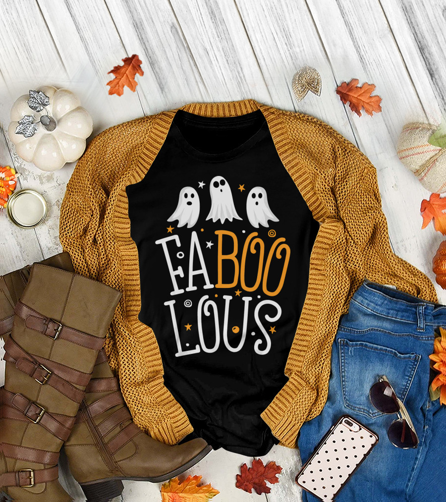 Faboolous Ghost Halloween Funny Pun with Boo and Spooky Stars T-Shirt