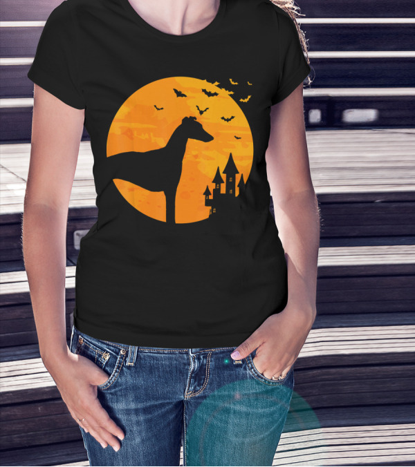 Whippet Scary Halloween Moon Castle Bats T-Shirt