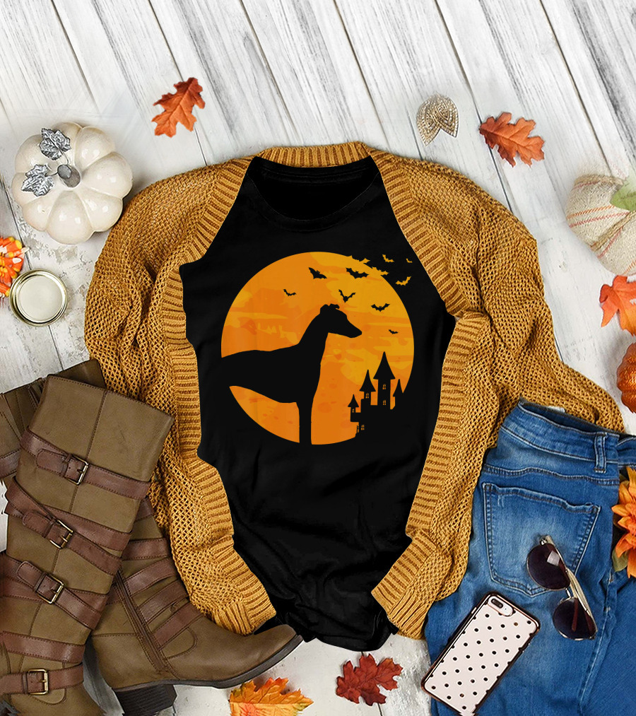 Whippet Scary Halloween Moon Castle Bats T-Shirt