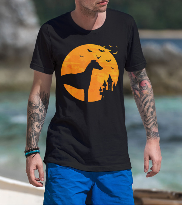 Whippet Scary Halloween Moon Castle Bats T-Shirt