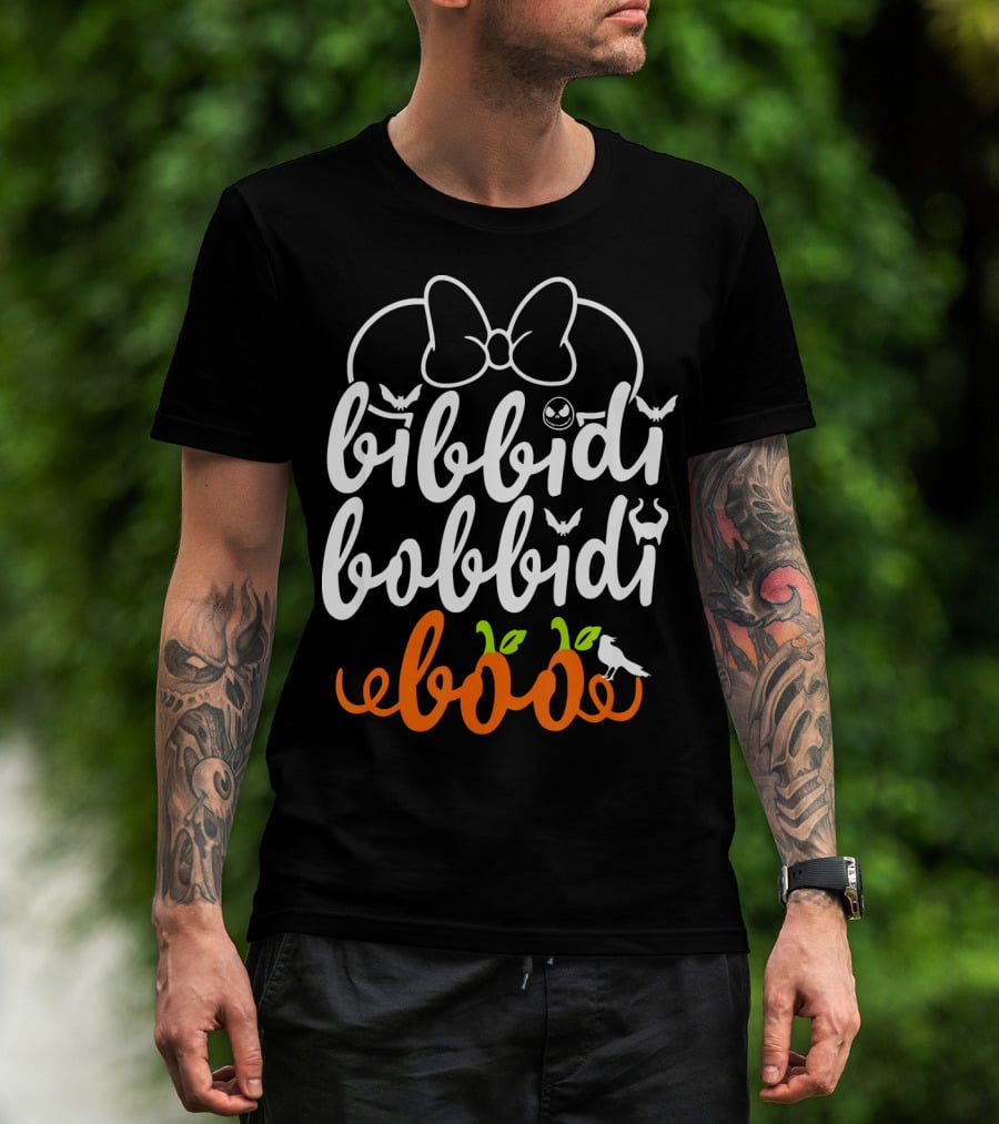 Bibbidi Bobbidi Boo Halloween Bats Jack-O'-Lantern Pumpkin Bow T-Shirt